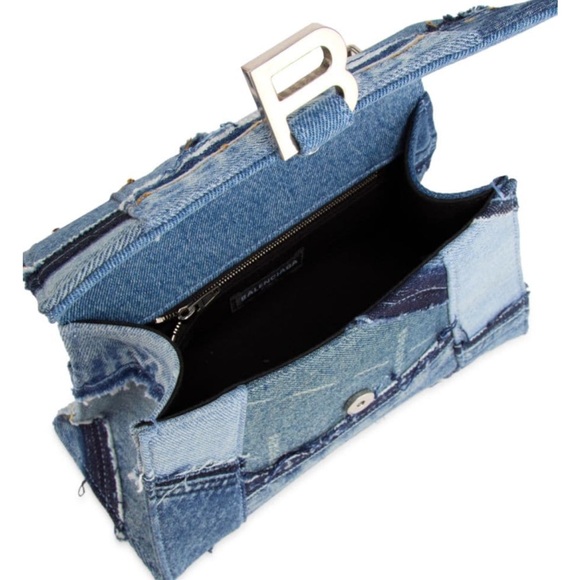 Balenciaga Hourglass Logo Patchwork Denim Bag - Picture 3 of 13